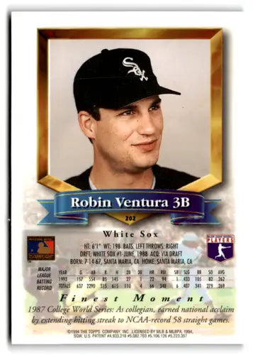 Original gloss 1994 Topps Finest Robin Ventura baseball card NM Near Mint White Sox