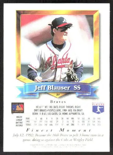 1994 Topps Finest #27 Jeff Blauser NM Near Mint Braves ID:82757 - Baseball Card Single