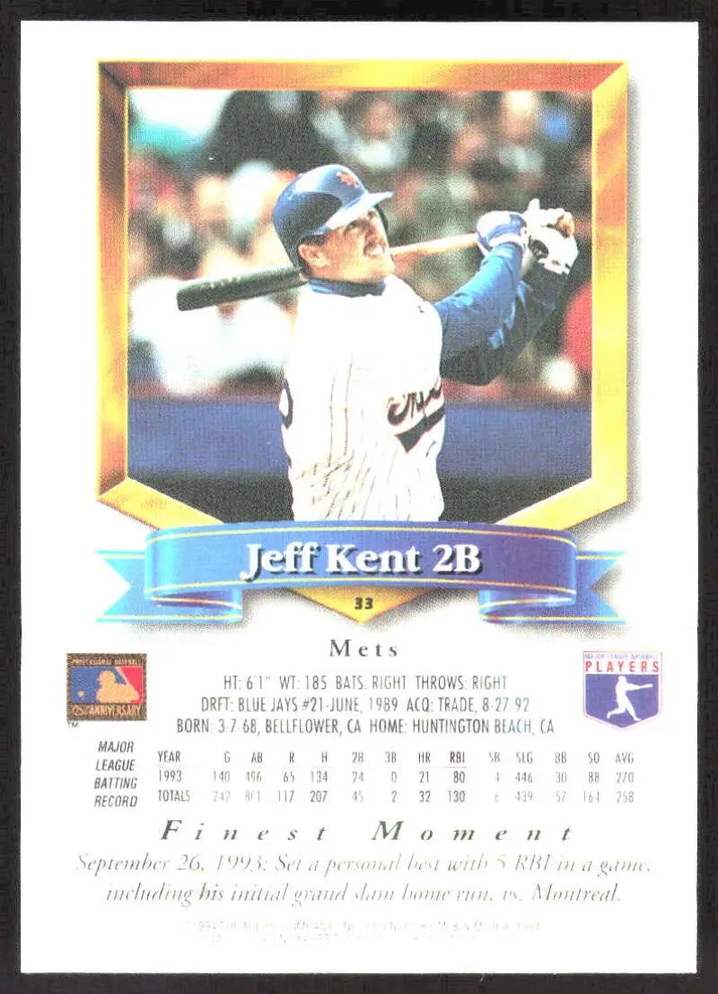 1994 Topps Finest #33 Jeff Kent NM-MT Mets ID:81556 - Baseball Card Single