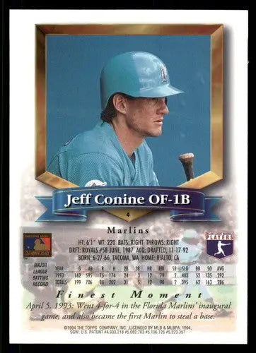 1994 Topps Finest #4 Jeff Conine NM Near Mint Marlins FIN ID:82740 - Baseball Card Single