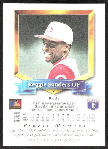 1994 Topps Finest #43 Reggie Sanders NM Near Mint Reds ID:82829 - Baseball Card Single