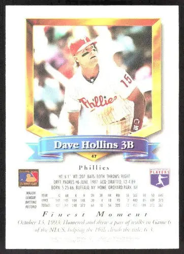 1994 Topps Finest #47 Dave Hollins NM Near Mint Phillies ID:82833 - Baseball Card Single