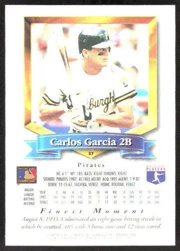 1994 Topps Finest #57 Carlos Garcia NM Near Mint Pirates ID:82836 - Baseball Card Single