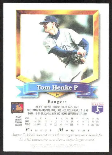 1994 Topps Finest #64 Tom Henke NM Near Mint Rangers ID:82839 - Baseball Card Single
