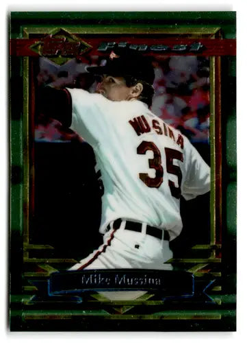 Original gloss Topps Finest Mike Mussina 1994 baseball trading card with Orioles jersey
