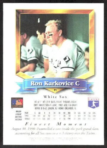 1994 Topps Finest #71 Ron Karkovice NM Near Mint White Sox ID:82842 - Baseball Card Single