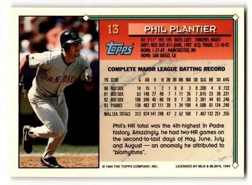 Original gloss Phil Plantier San Diego Padres baseball card from 1994 Topps Gold series