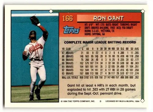 Ron Gant Atlanta Braves baseball card from 1994 Topps Gold collection