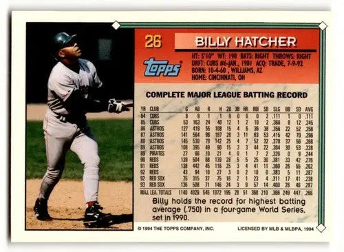 Original gloss baseball card featuring Billy Hatcher Boston Red Sox player