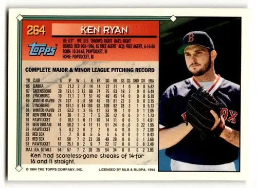 Original gloss Ken Ryan Boston baseball card from 1994 Topps Gold series