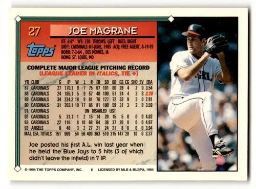1994 Topps Gold Joe Magrane California Angels baseball card in excellent condition