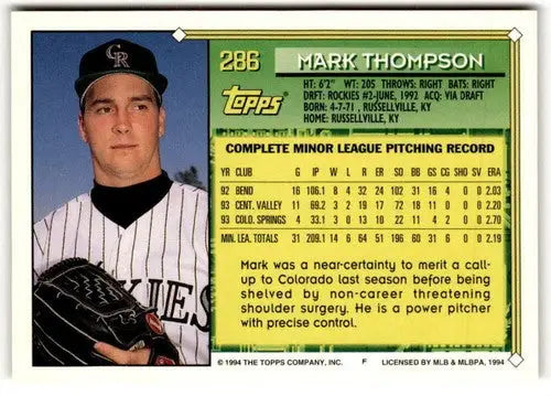 Original gloss 1994 Topps Gold Mark Thompson baseball card featuring Rockies ID:41521