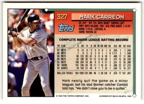 1994 Topps Gold #327 Mark Carreon NM Near Mint Giants ID:41522 - Baseball Card Single