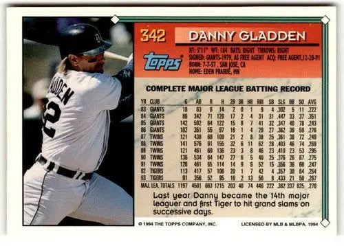 Original gloss Dan Gladden baseball card from 1994 Topps Gold sports cards collection
