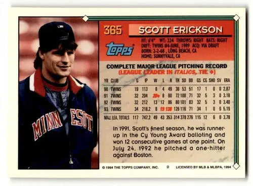 Scott Erickson Minnesota Twins baseball card from 1994 Topps Gold with original gloss