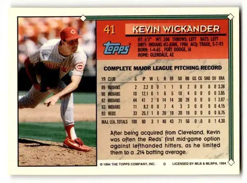 Original gloss Kevin Wickander Cincinnati Reds baseball card from 1994 Topps Gold