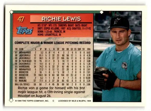 1994 Topps Gold #47 Richie Lewis Florida Marlins Baseball Cards EX/N ID:59831 - Baseball Card Single