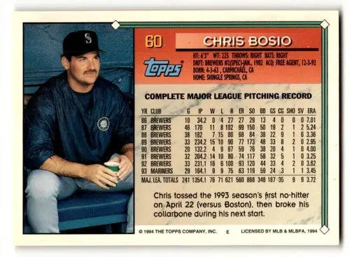 1994 Topps Gold #60 Chris Bosio Seattle Mariners Baseball Cards EX/N ID:59724 - Baseball Card Single