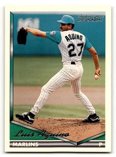 Original gloss Luis Aquino Florida Marlins baseball card from 1994 Topps Gold series