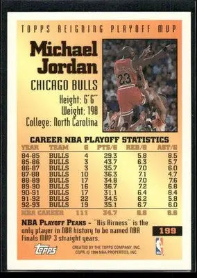 1994 Topps Reigning Playoff MVP Michael Jordan #199 Basketball
