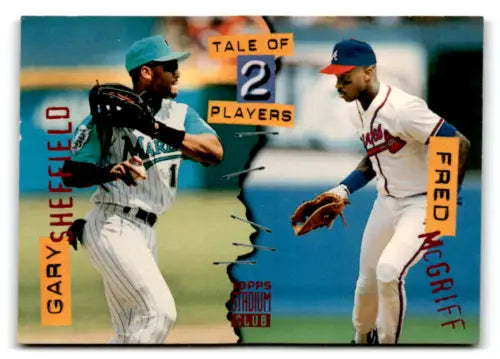 Original gloss baseball card of Fred McGriff and Gary Sheffield from Topps Stadium Club