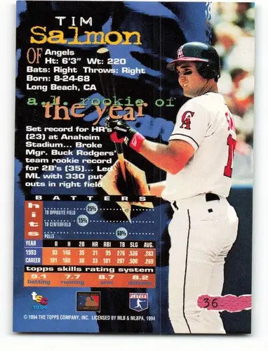 1994 Topps Stadium Club #36 Tim Salmon NM Near Mint Angels ID:82520 - Baseball Card Single