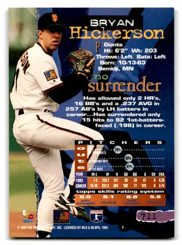1994 Topps Stadium Club #711 Bryan Hickerson NM-MT Giants ID:72059 - Baseball Card Single