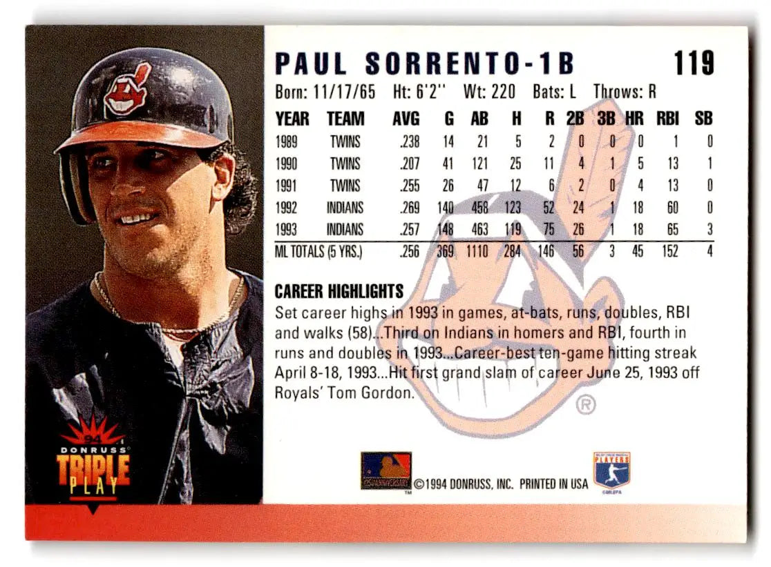 1994 Triple Play #119 Paul Sorrento - Baseball Card Single