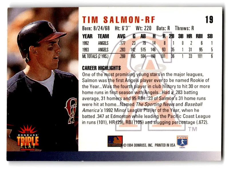 1994 Triple Play #19 Tim Salmon - Baseball Card Single
