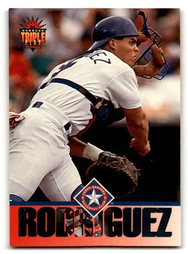 Baseball card of Ivan Rodriguez Texas Rangers from 1994 Triple Play series