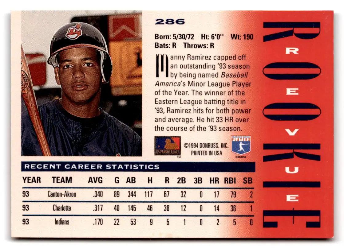1994 Triple Play #286 Manny Ramirez - Baseball Card Single