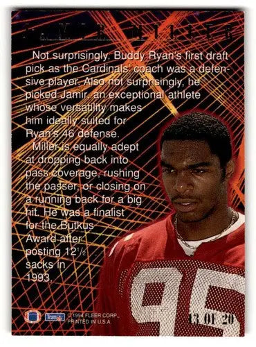 Original gloss football trading card of Jamir Miller Arizona Cardinals 1994 Ultra #13