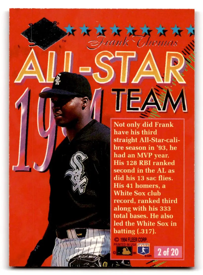1994 Ultra #2 Frank Thomas Ultra All-Star Team - Baseball Card Single