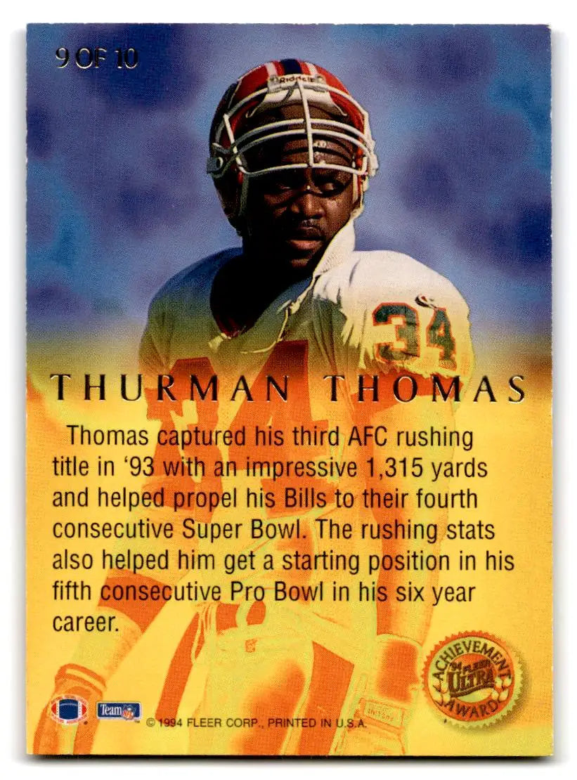 1994 Ultra #9 Thurman Thomas Ultra Achievement Awards - Football Card Single