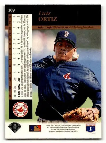1994 Upper Deck #109 Luis Ortiz Boston Red Sox Baseball Cards EX/NM ID:64424 - Baseball Card Single