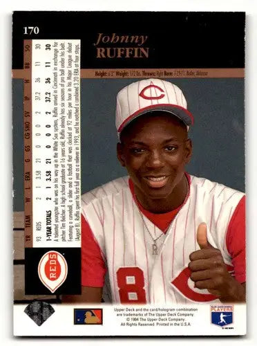 Original gloss Johnny Ruffin Cincinnati Reds baseball card from 1994 Upper Deck