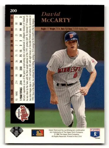 1994 Upper Deck #200 David McCarty Minnesota Twins Baseball Cards EX ID:64423 - Baseball Card Single