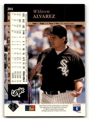 1994 Upper Deck #204 Wilson Alvarez Chicago White Sox Baseball Cards ID:64428 - Baseball Card Single