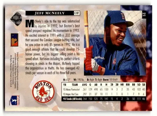 Original gloss Jeff McNeely Boston baseball card from 1994 Upper Deck series