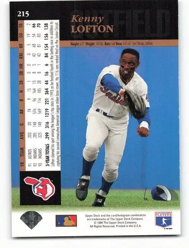 Back of 1994 Upper Deck Kenny Lofton baseball trading card with original gloss