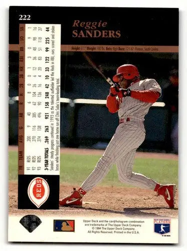 Original gloss Reggie Sanders Cincinnati Reds baseball card from 1994 Upper Deck #222