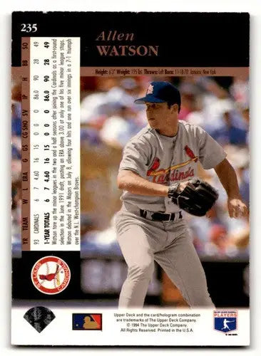 1994 Upper Deck Allen Watson Cardinals Baseball Card featured in St. Louis Cardinals collection