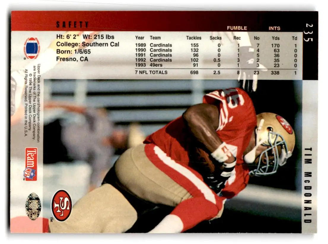 1994 Upper Deck #235 Tim McDonald - Football Card Single