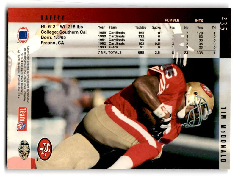 1994 Upper Deck #235 Tim McDonald - Football Card Single