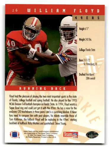 Original gloss Upper Deck William Floyd football card from 1994 Rookie series