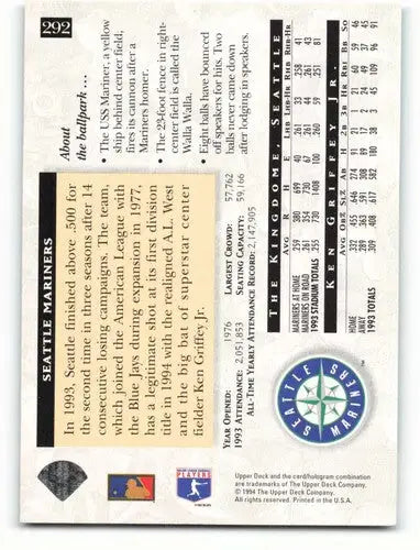 1994 Upper Deck #292 Ken Griffey Jr. NM Near Mint Mariners HFA ID:81980 - Baseball Card Single