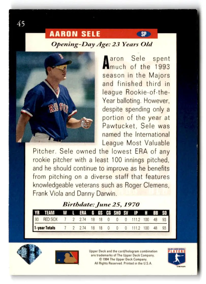 1994 Upper Deck #45 Aaron Sele - Baseball Card Single