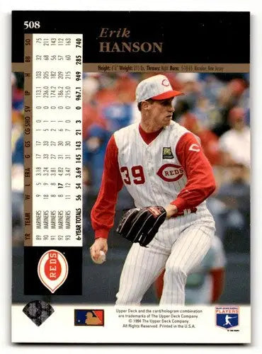 1994 Upper Deck #508 Erik Hanson Cincinnati Reds Baseball Cards EX/N ID:59499 - Baseball Card Single