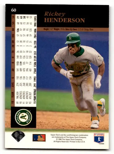 1994 Upper Deck #60 Rickey Henderson EX/NM Athletics ID:63363 - Baseball Card Single