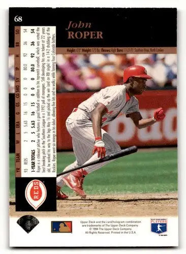Original gloss baseball card of John Roper Cincinnati Reds from 1994 Upper Deck